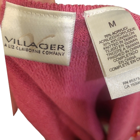Pink floral button up sweater medium Villager by Liz Claiborne - Picture 4 of 4